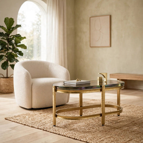 Paula Accent Table with Iridescent Glass Top | Gold Metal Frame 24"