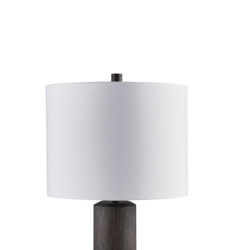 Fiona Floor Lamp | Carved Base | Fabric Shade | Black Textured Polyresin 64"