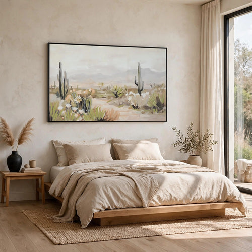 Sidd Desert-Bloom Wall Art with Black Framed Canvas | Neutral Hues 36x60