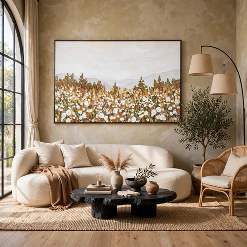 Enima Floral L&scape Wall Art with Wood Frame | Multicolor Canvas 36x60