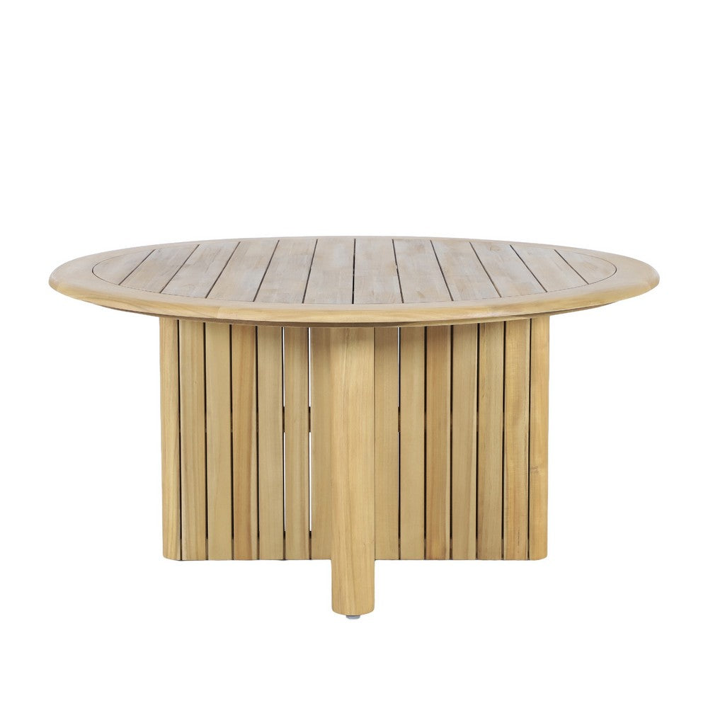 Seno Outdoor Round Dining Table | Slatted Design | Natural Brown 59"