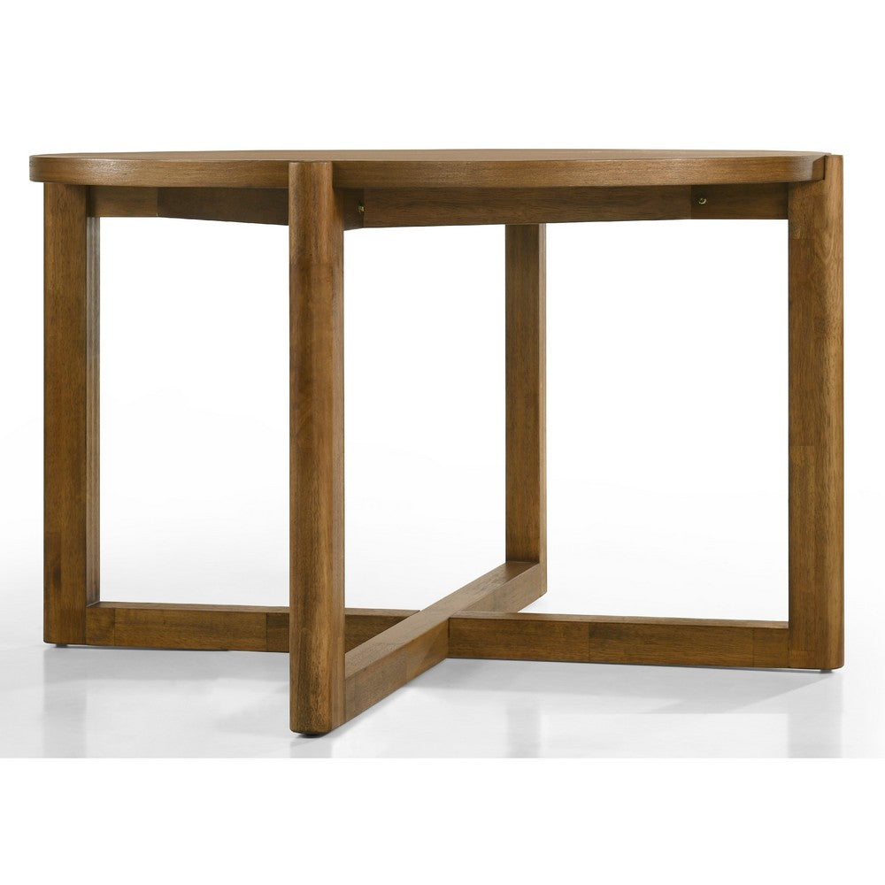 Andy 5pc Dining Table Set | Cross-Sled Base | Gray Fabric Chairs | Brown Wood