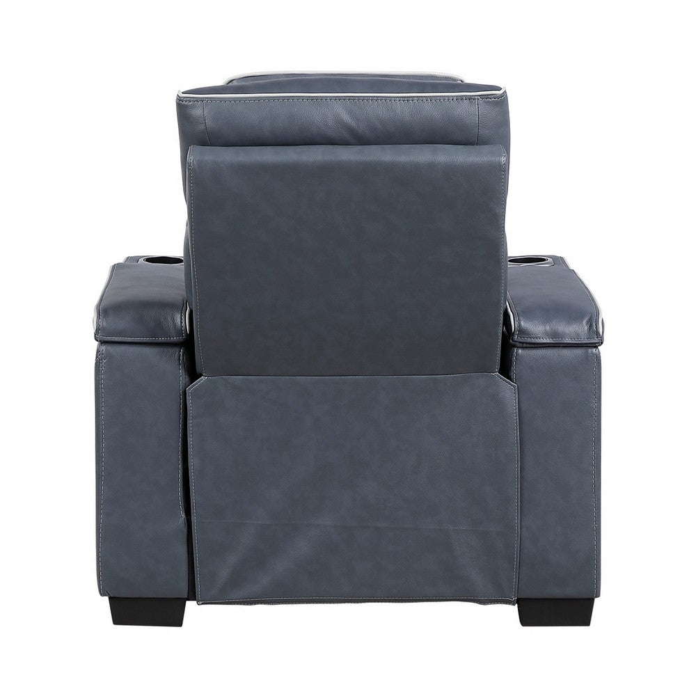 Cyrus Power Recliner |Heat Massage, USB Ports, LED | Blue Leather