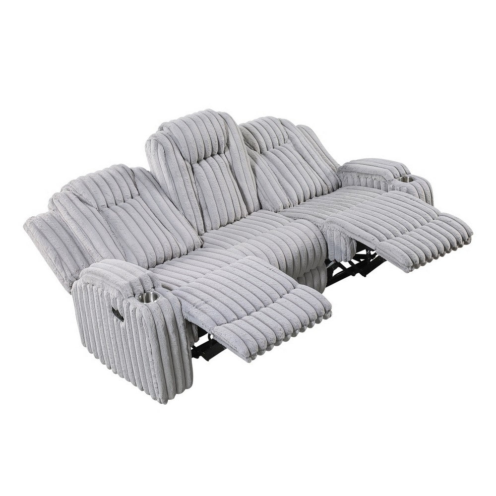 Phil Reclining Sofa with Tab Pull | Cup Holders | Light Gray Corduroy