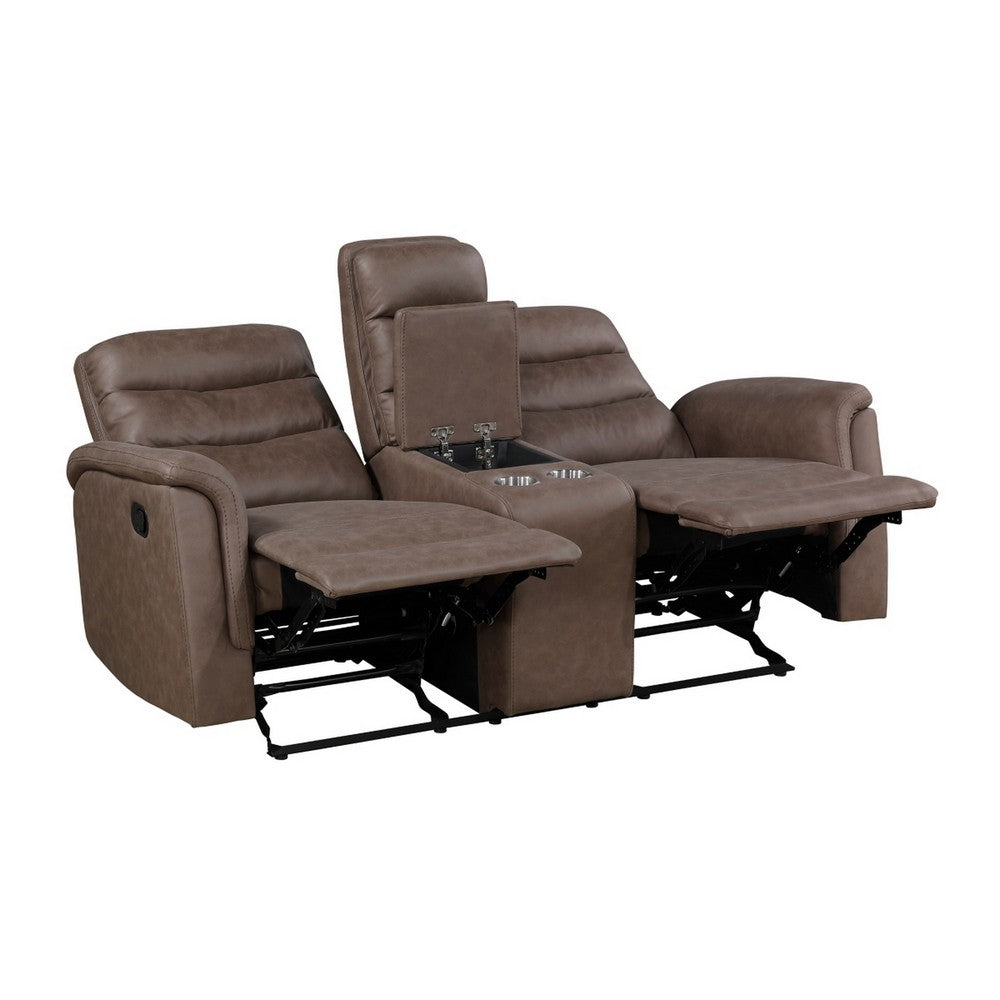 Meloni Glider Reclining Loveseat | Console and Holders | Brown Fabric