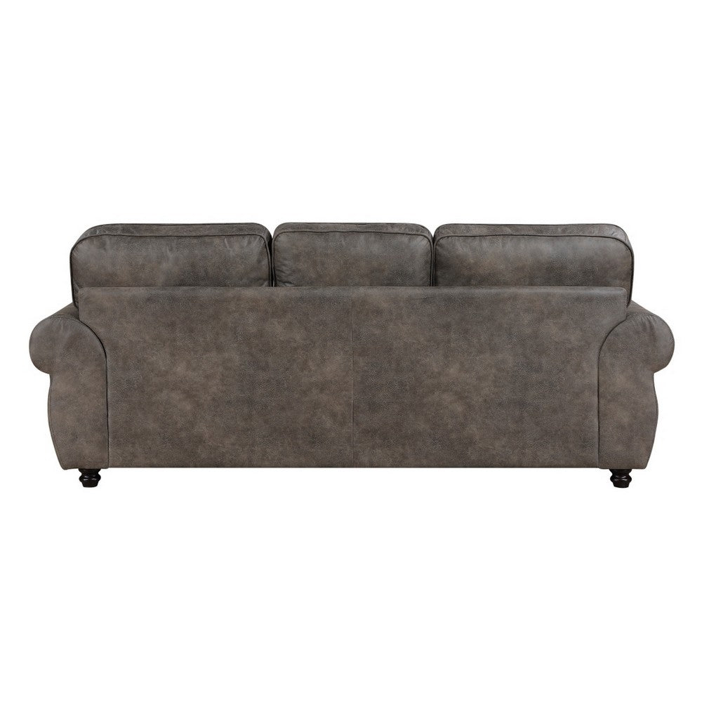 Pinto Sofa with Nailhead Trim and 2 Accent Pillows | Gray Microfiber