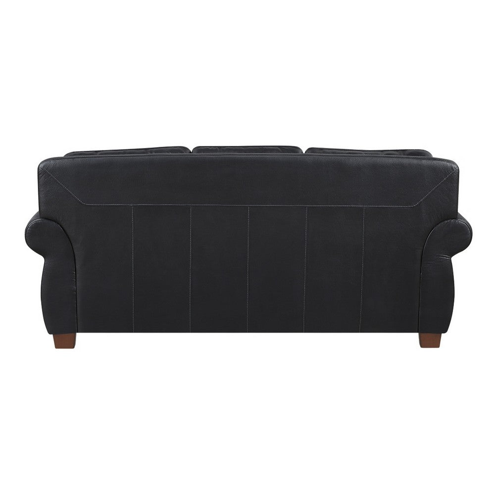 Ronny Sofa | Nailhead Trim | Brown Wood Feet | Black Genuine Leather