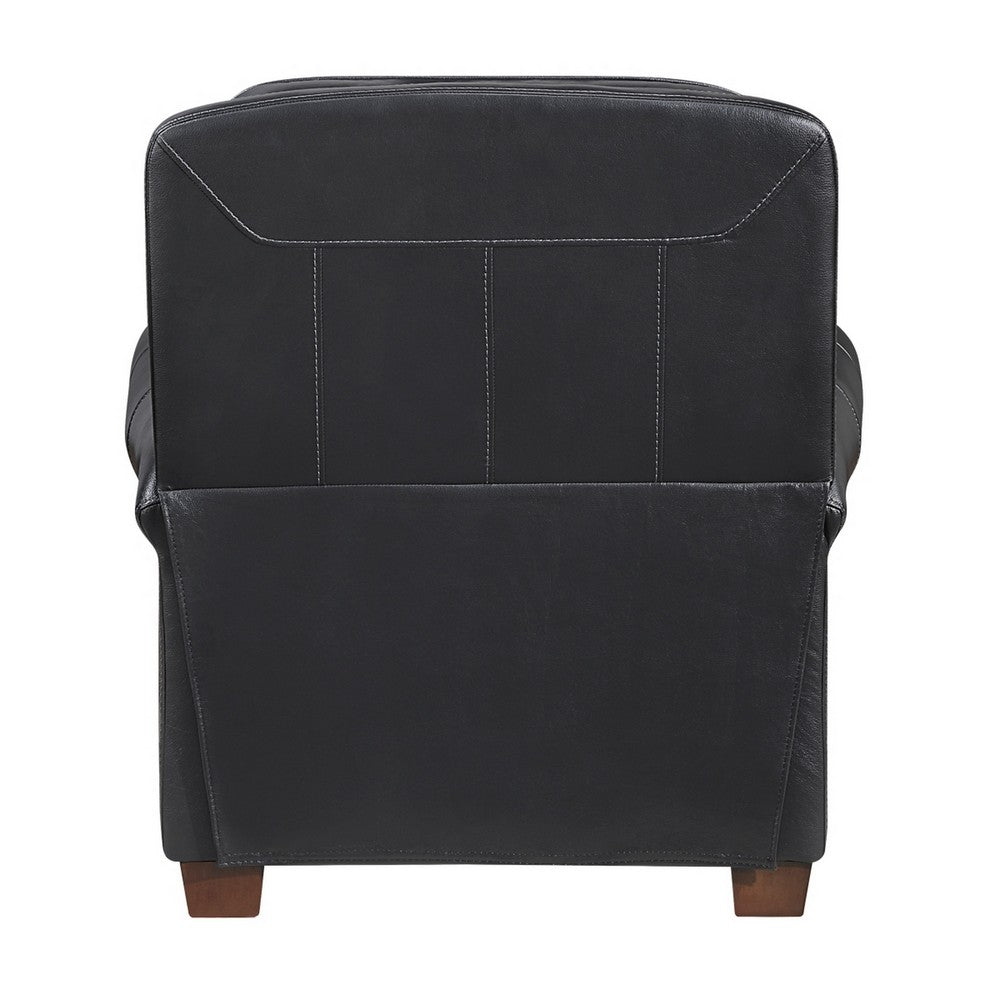Ronny Push-Back Reclining Chair with Nailhead Trim | Black Genuine Leather