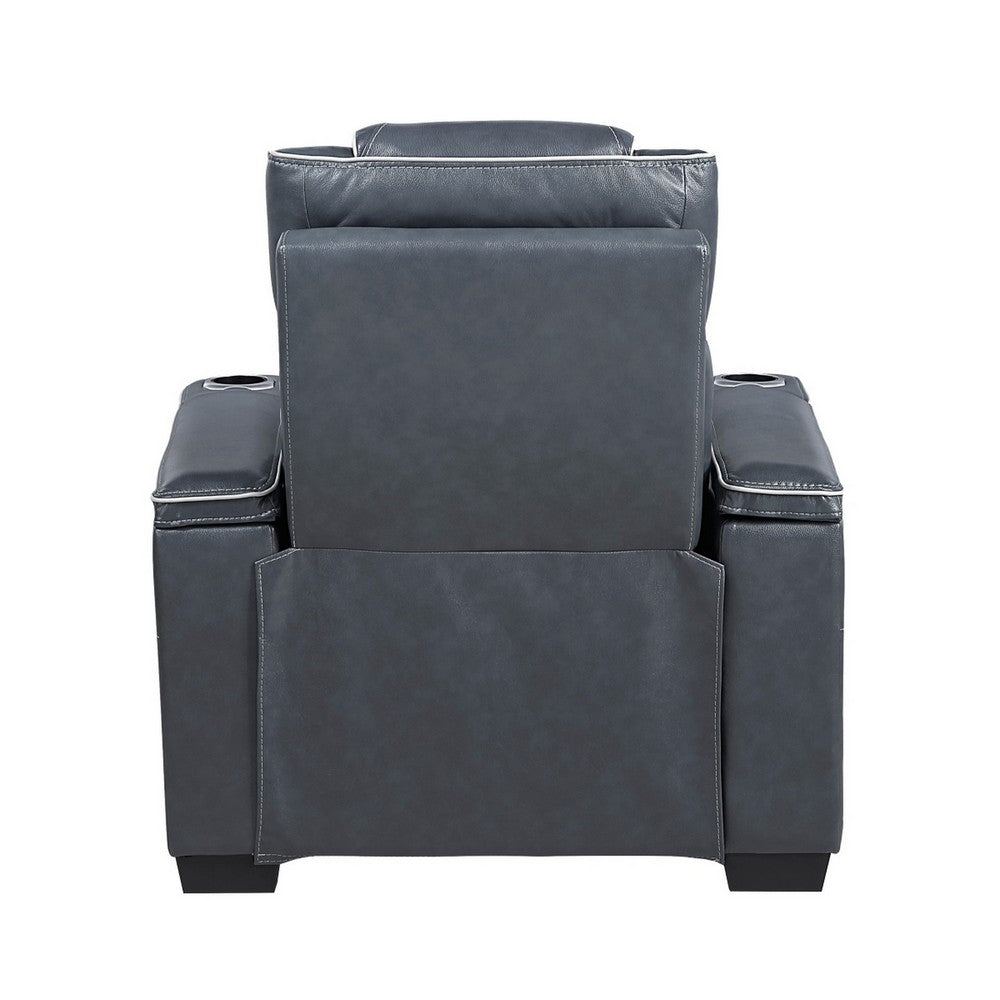 Akon Power Recliner | Heat Massage | USB | LED Light | Blue Genuine Leather