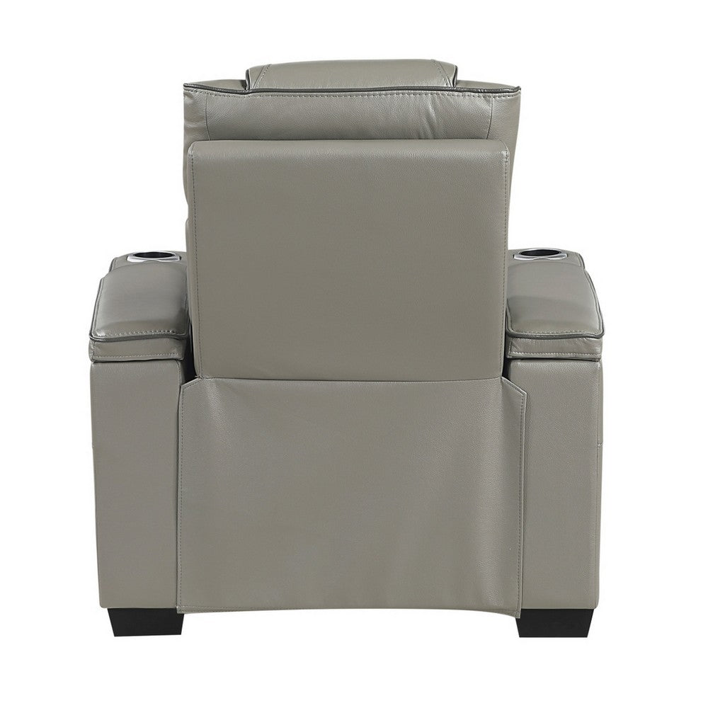 Akon Power Recliner | Heat Massage | USB | LED Light | Gray Genuine Leather