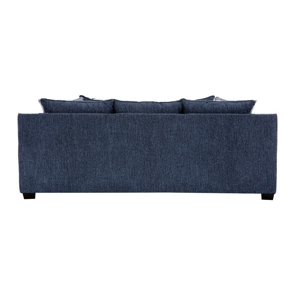 Marie Sofa with Reversible Cushions | Plaid Pillows | Blue Chenille