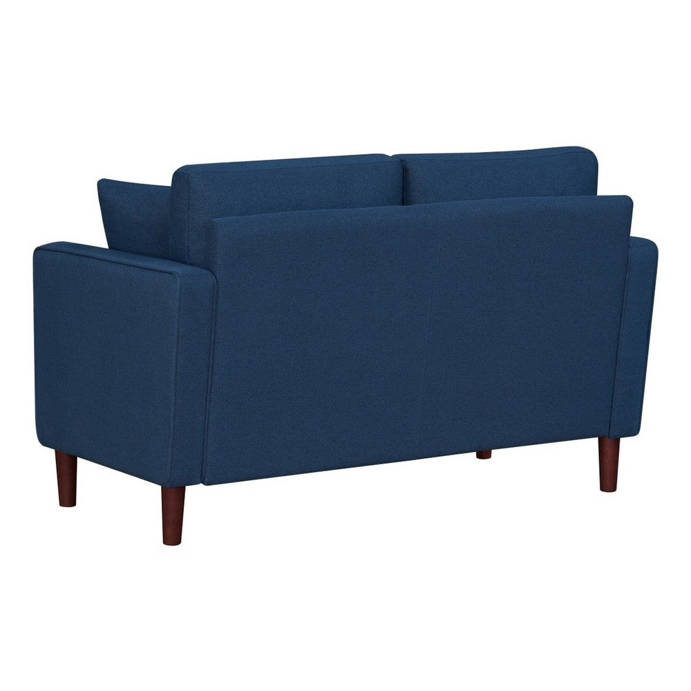Yera Loveseat w 2 Pillows | Tufted Blue Fabric | Cherry Brown Wood | 52"