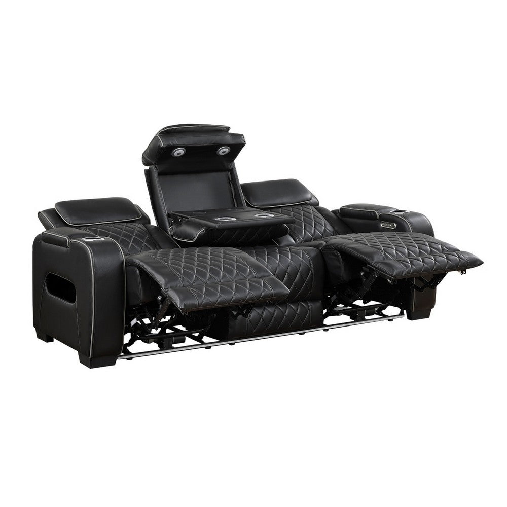 Fiya Power Double Reclining LED Sofa | USB Ports | Black Faux Leather