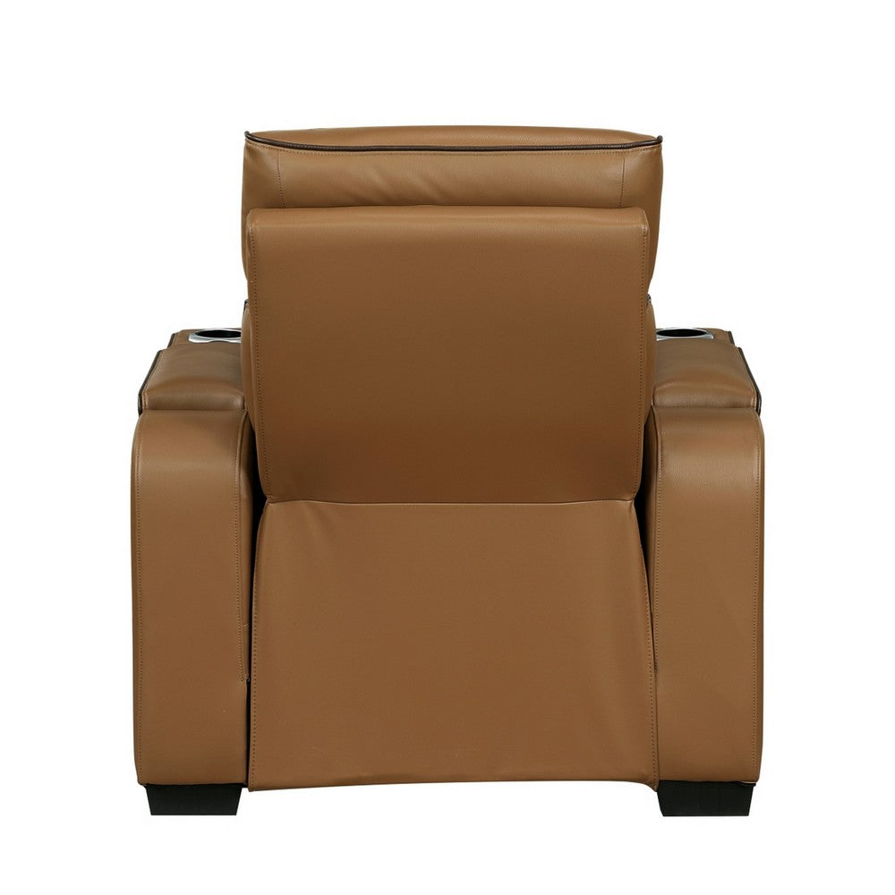 Fiya Power Reclining LED Chair | USB and Cup Holders | Brown Faux Leather