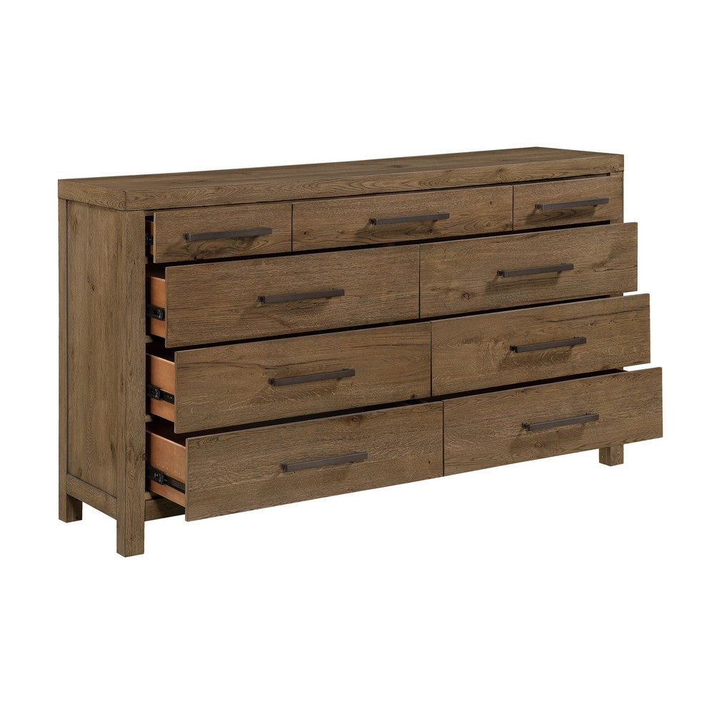 Masi Wide Dresser | 9 Drawers | Antique Handles | Transitional Style | Brown