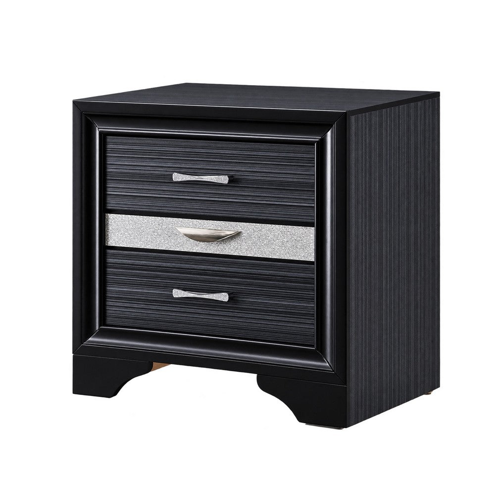 Queen Bedroom Set, Black Gray, 5pc w 2 Nightstands, Dresser, Mirror