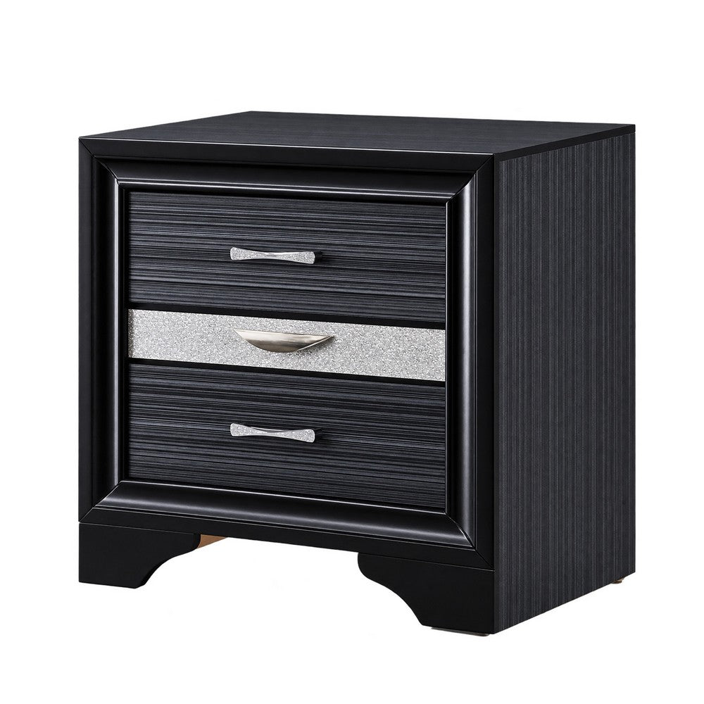 Queen Bedroom Set, Black Gray, 4pc w 2 Nightstands, Dresser