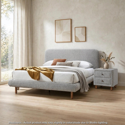 Queen Bedroom Set, Upholstered Design, White Brown, 2pc w Nightstand