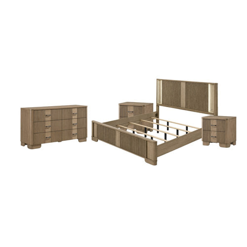 King Bedroom Set, LED Lighting, Oak Brown, 4pc w 2 NS, Dresser