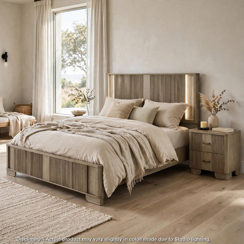 Queen Bedroom Set, LED Lighting, Oak Brown, 2pc w NS