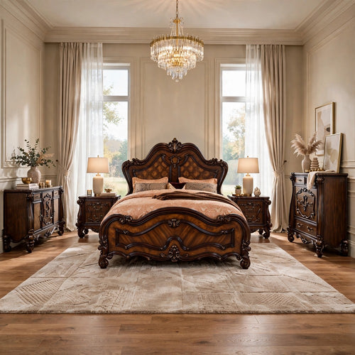 5pc King Bedroom Set, Brown, 2 Nightstands, Dresser, and Chest