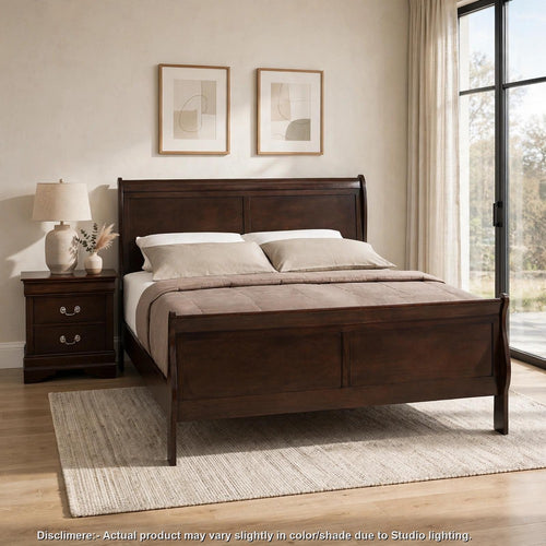 Full Bedroom Set, Cappuccino Brown, Nickel, 2pc w Nightstand