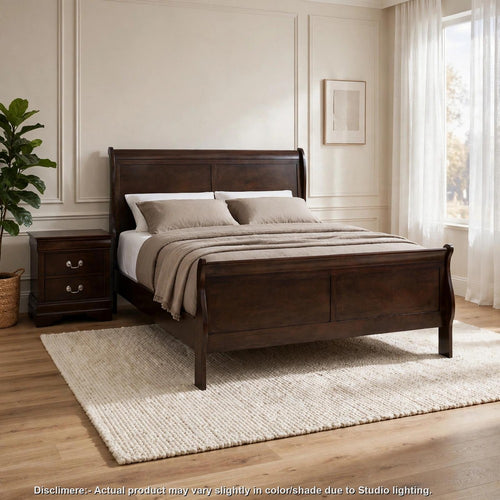 Queen Bedroom Set, Flared Headboard, Cappuccino Brown, 2pc w 1 NS