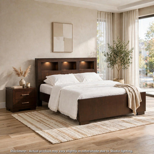 King Bedroom Set, Brown, Nickel Silver, 2pc w Nightstand