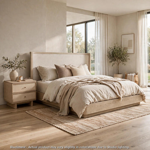 King Bedroom Set, Platform Design, Beige, 2pc w NS
