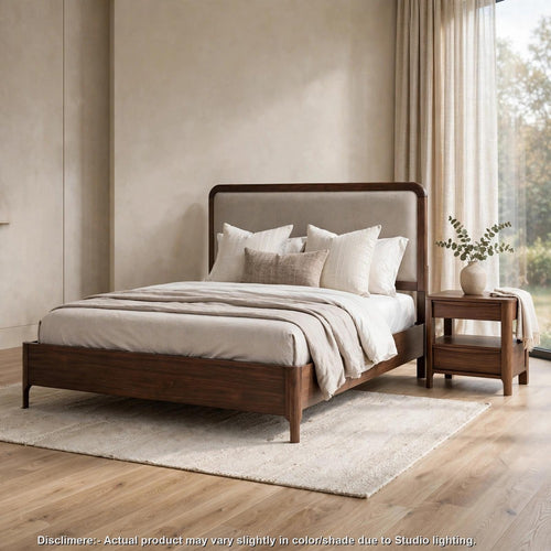 King Bedroom Set, Upholstered, Brown, Taupe Gray, 2pc w Nightstand