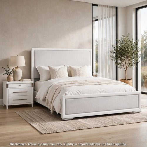 King Bedroom Set, Panel Design, White, Gray, 2pc w Nightstand