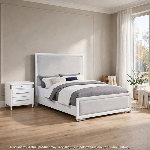 Queen Bedroom Set, Panel Design, White, Gray, 2pc w Nightstand