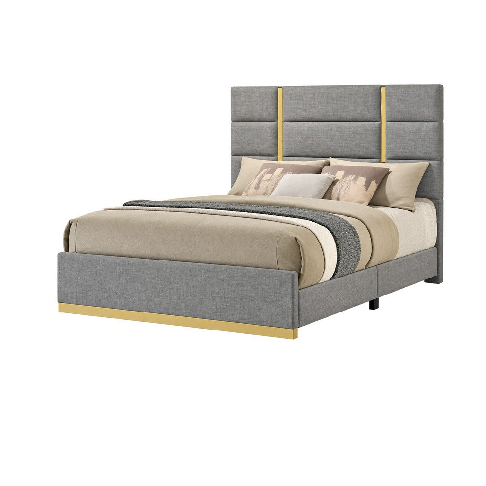 Queen Bedroom Set, Gray, Gold, and White, 2 Piece Set with Nightstand