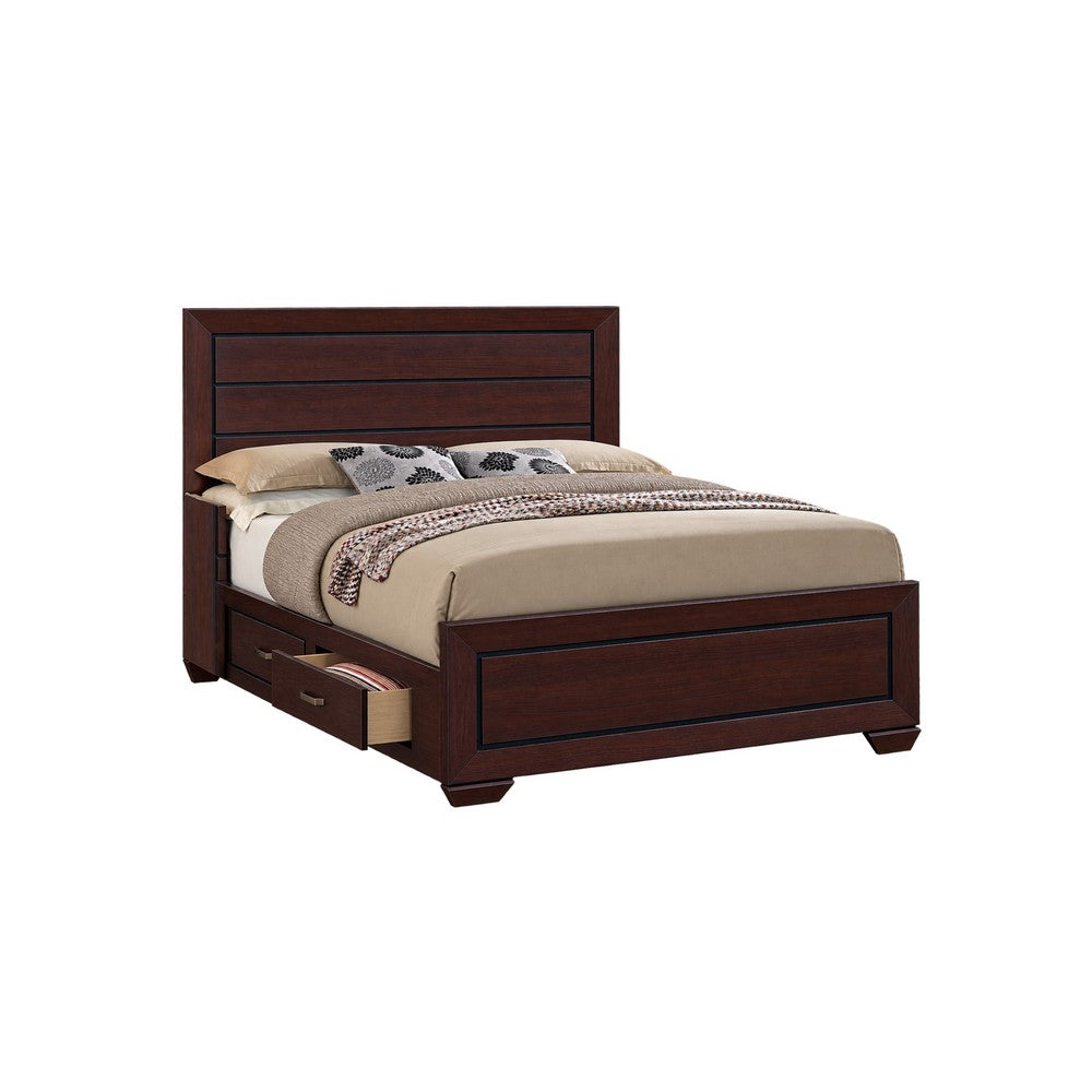King Bedroom Set, Storage Design, Brown, 3 Piece Set with 2 Nightstands