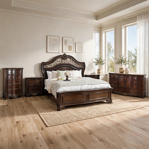 5pc King Bedroom Set, Brown, 2 Nightstands, Dresser, and Chest