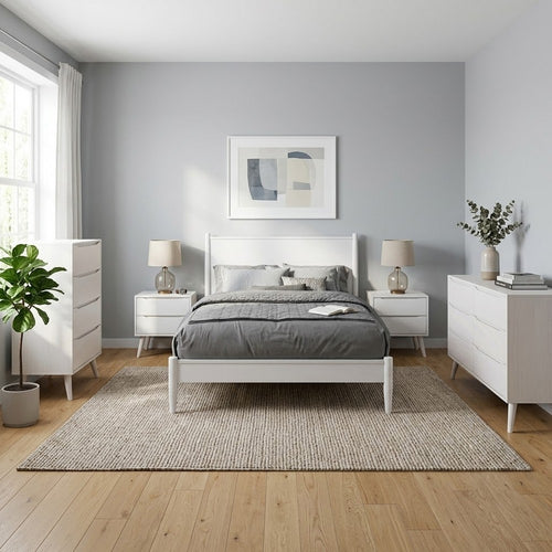 5pc King Bedroom Set, White, 2 Nightstands, Dresser, and Chest
