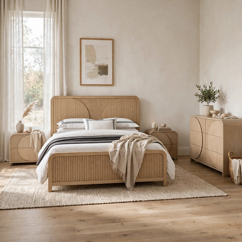 4pc Queen Bedroom Set, Natural Brown, 2 Nightstands and Dresser