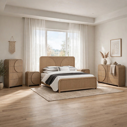5pc Queen Bedroom Set, Natural Brown, 2 Nightstands, Dresser and Chest