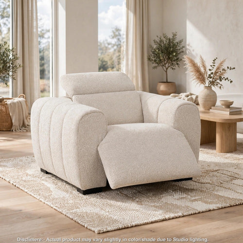Mayo Power Recliner Chair with Round Track Arms | White Fabric 45"