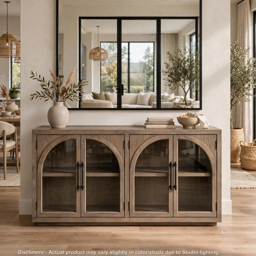 Clema Sideboard Cabinet | Adjustable Shelves | Arch Doors | 70" Oak Brown