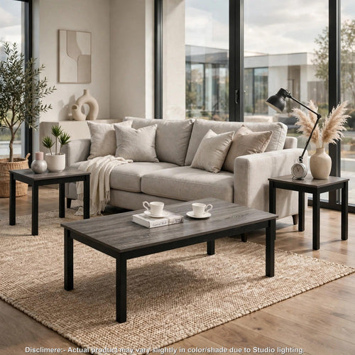 Traya 3-Piece Modern Coffee and End Table Set with Solid Wood Legs | Gray