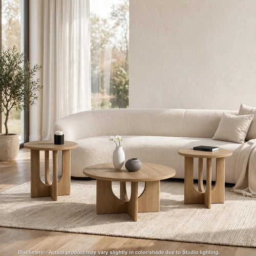 Moloy Coffee Table Set with 2 End Tables | Cross Arch Base | Brown Wood
