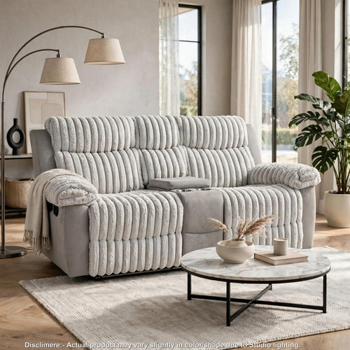 Jeya Manual Reclining Loveseat with Console | USB and LED Glow | Gray Fabric