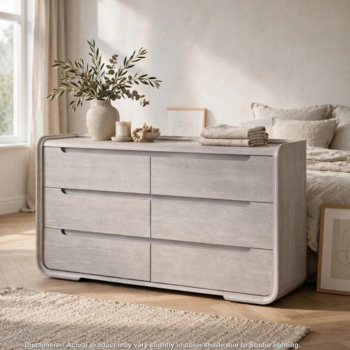 Osko 66" Wide Dresser with 6 Drawers | Round Edges | Light Gray Wood