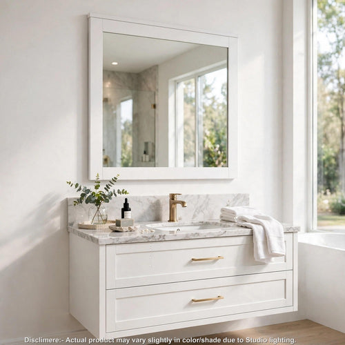 Feza Contemporary Framed Vanity Accent Mirror | White Rubberwood | 39"