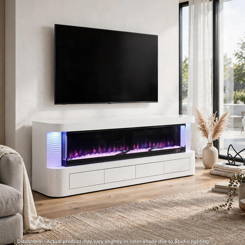 Lucen TV Stand Media Console | Electric Fireplace | 71" | White Wood