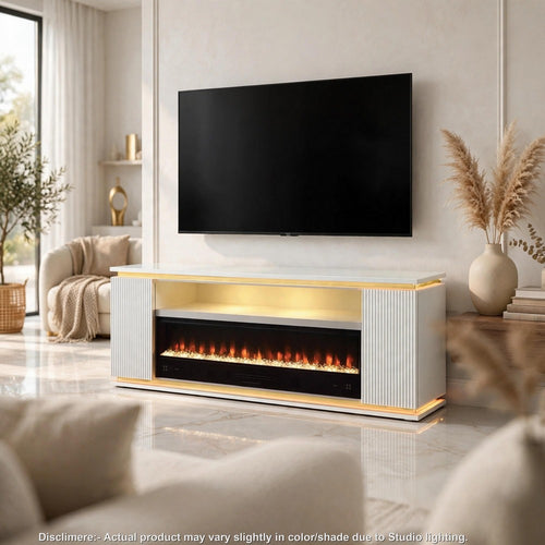 Missy TV Stand Media Console with Fireplace | LED Accent | White | 71"