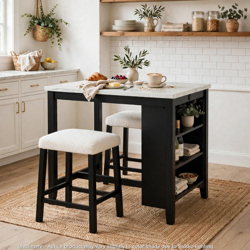 Delby 3pc Counter Height Dining Set | USB Charging | White| Black Wood