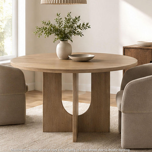 Kysa Transitional Round Dining Table with U-Shaped Base | Natural Wood | 47"
