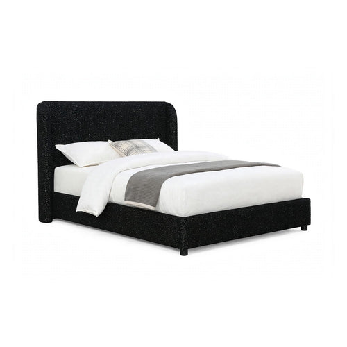 Inya Queen Size Bed | Shelter Padded Headboard | Black Boucle Upholstery